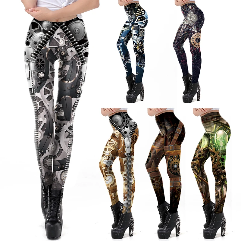 Classic Steampunk Leggings Mechanical Gear Female Pants Sexy Seam Bottoms Women Clothing Halloween Leggings for Fitness