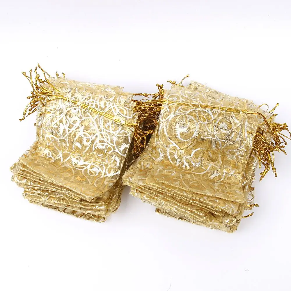 100 Stks/pak 12X9Cm Gold Organza Sieraden Pouch Wedding Party Favor Gift Bag Sieraden Tas Sieraden Nieuwe collectie