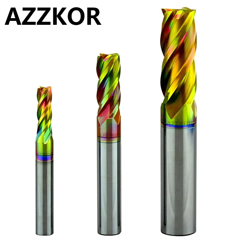 Milling Cutter Cutting Stainless Steel Alloy Coating Tungsten Steel Tool Cnc Maching Hrc80 Endmill Azzkor Top Kit Milling Tools