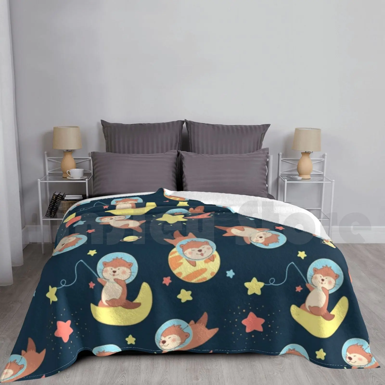 Otter Space Blanket Fashion Custom Otter Otter Pup Pun Sea River Water Wildlife Nature Otterly Cute Kawaii