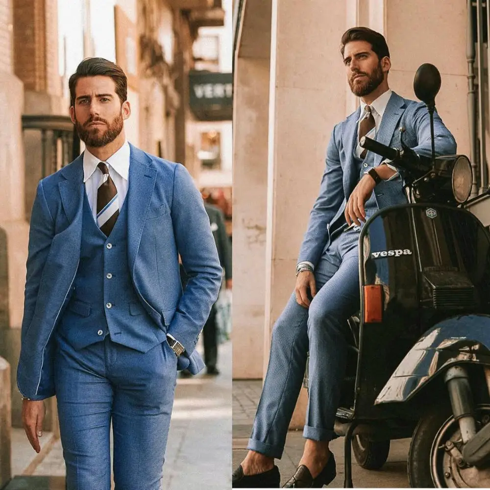 Beau costume de marié 3 pièces, Tuxedos de mariage pour hommes, coupe cintrée, veste + pantalon + V, 2020