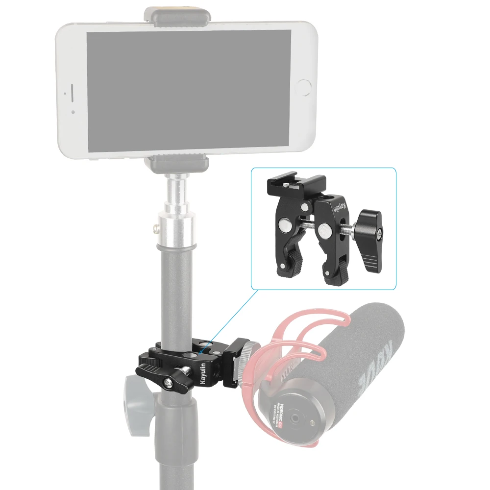 Clip per pinze a granchio Super Clamp Kayulin con adattatore per montaggio su slitta fredda con foro filettato da 1/4 "3/8" per accessorio per fotocamera DSLR