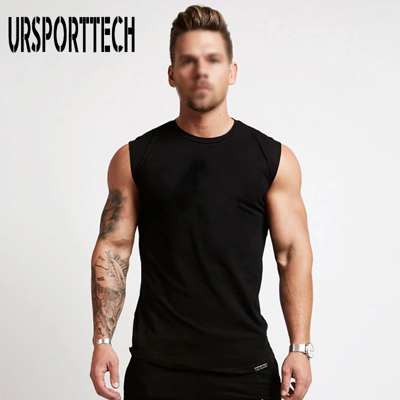 URSPORTTECH Tank Top Men Sleeveless Vest Summer Cotton Male Tank Top Workout Fitness Gyms Clothing Bodybuilding Undershirt Gilet