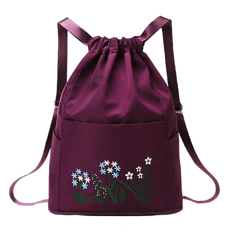 Travel Drawstring Bag Waterproof Flower Print Foldable Embroidery Design Drawstring Backpack for Outdoor