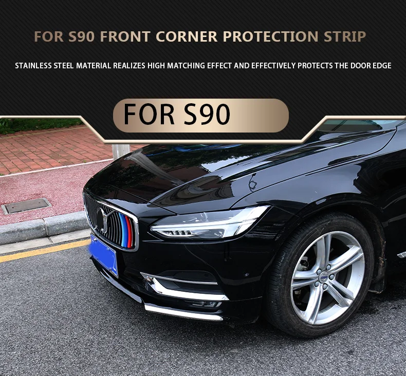Chrom-Dekoration für Volvo S90 V90 V90CC 2016 2017 2018 2019 2020 Front-Eckleiste Glänzender Streifen Frontstoßstangen-Streifen Auto-Zubehör – Detail 1