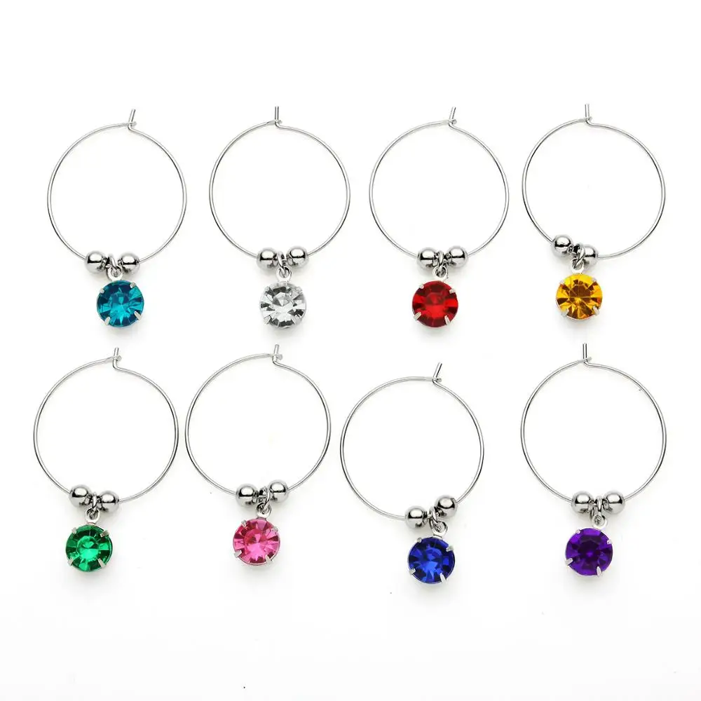 8 Piece Crystal Wine Charms Set, Wedding Christmas Party Wine Glass Markers Pendant Drink Markers Housewarming Return Gifts