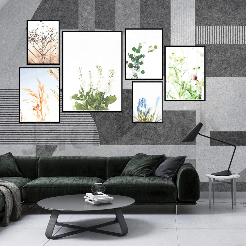 Botanical Prints, Eucalyptus, Wheat, White Flowers, Grass, Blue Hyacinth, Wildflowers, Branches, Neutral Wall Art