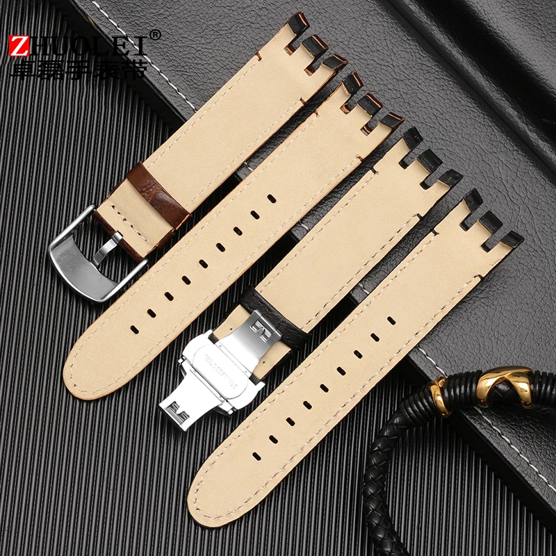 Cowhide watch strap for SWATCH Swatch YRS403 412 402G  cowhide watch chain fittings with butterfly buttons 21MM watchband