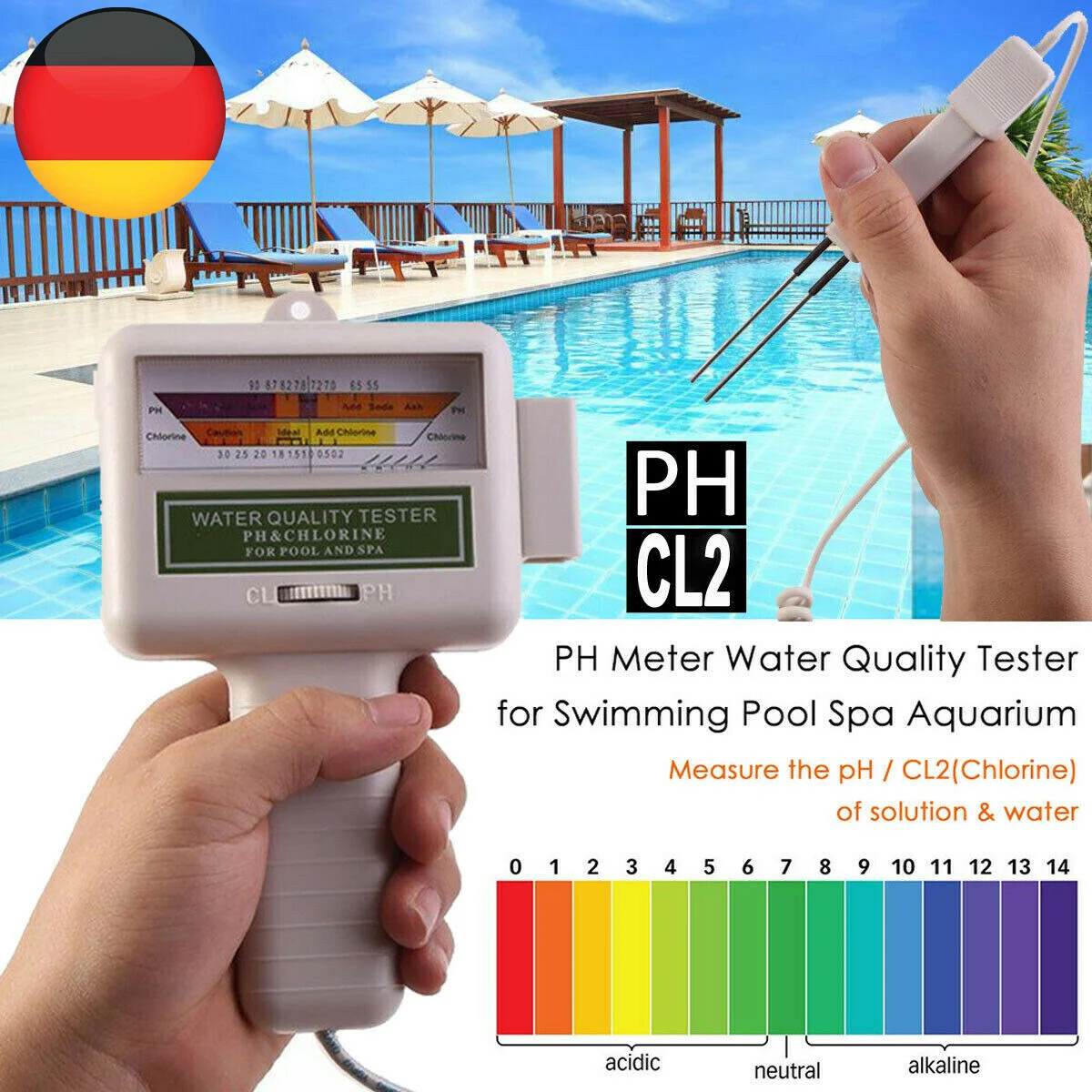 Chlorine Meters PH Tester 2 In 1 Tester Water Quality Testing PH Cl2 Level Tester For Family Outdoor Swimming Accessories