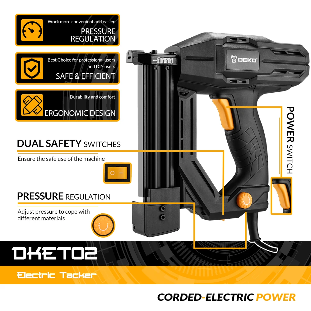 DEKO DKET02 Elettrico Tacker e Cucitrice Mobili Staple Gun per il Telaio con Punti Metallici e Lavorazione Del Legno Strumento