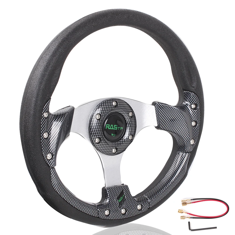 RASTP-Universal 13 Inch PU Auto Racing Steering Wheels Drifting Sport Steering Wheel 6 Blots RS-STW018-TP