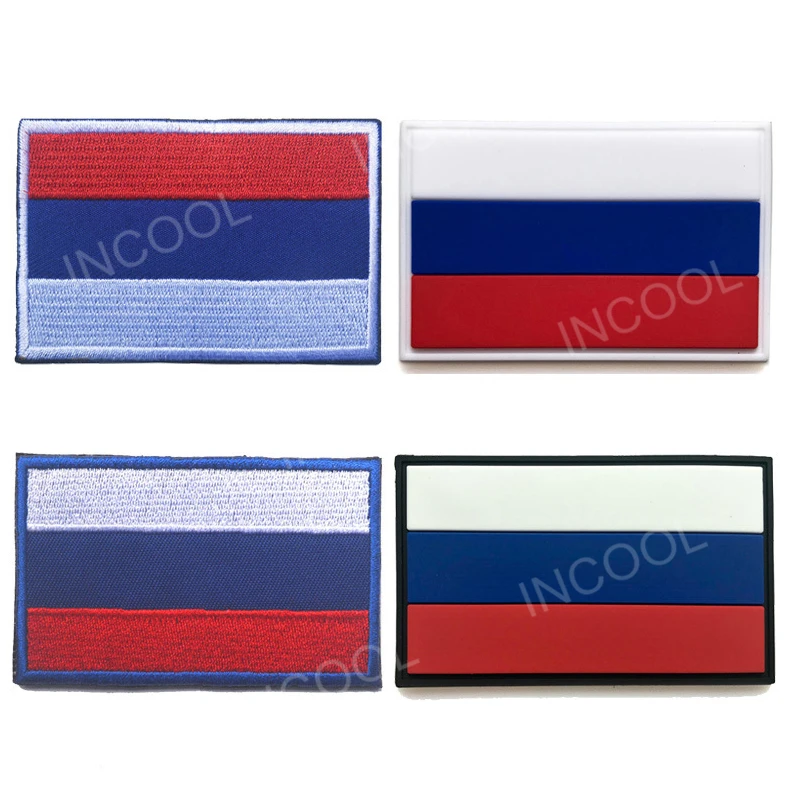 Reflective Russia Flag Embroidered Patches Russian PVC Rubber Appliques Embroidery Patch For Clothing Backpack