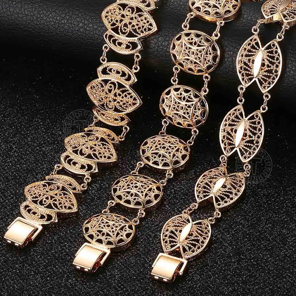 Bracelets Bangle For Women 585 Rose Gold Color Cut Out Carved Flowers Vine Oval Wristband Jewelry Gifts LCBM01