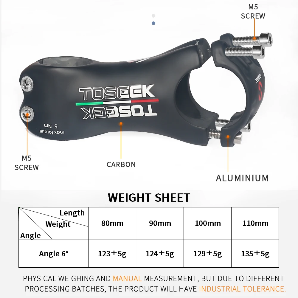 TOSEEK XXX Bike Handlebar Stem Mountain Bike Stem Carbon Power 6 Degree Bike Parts Mtb Stem Roadbike Carbon 80mm 90mm