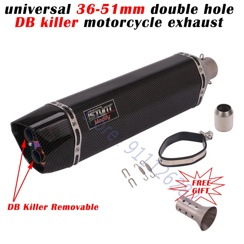 570MM Motorcycle Tail Exhaust Escape Double outlet Pipe Muffler Tip Tubes System DB Killer 2 holes For MT09 duke790 R3