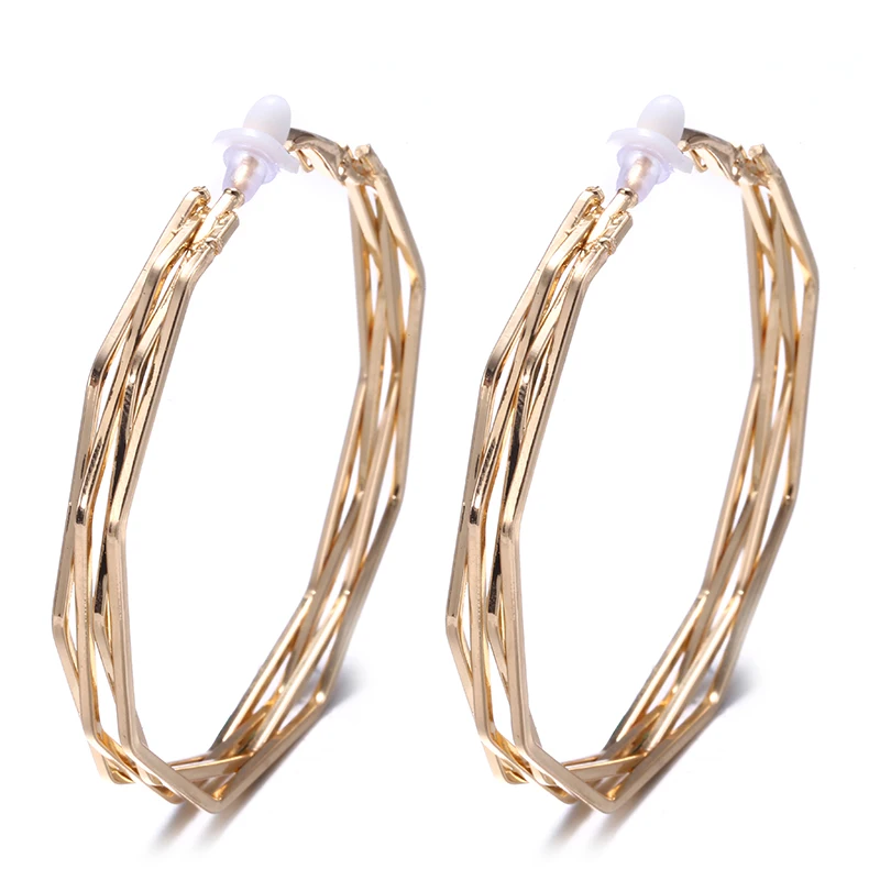 Hoop Clip on Earrings for Women No Pierced Unique Twisted Big Earrings Irregular Circle Earring Brinco Statement Fashion Jewelry