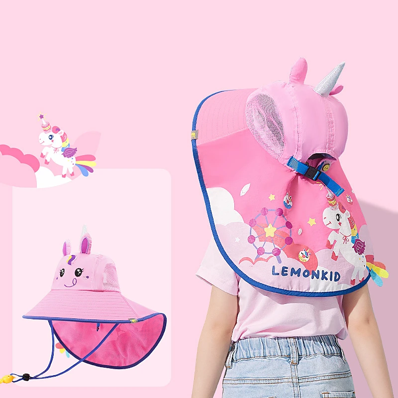 Kids Fashion Big Large Wide Brim Hat Unicorn Dinosaur Floppy Beach Sun Hat Packable Summer Hats For Children Straw Hat Beach Cap