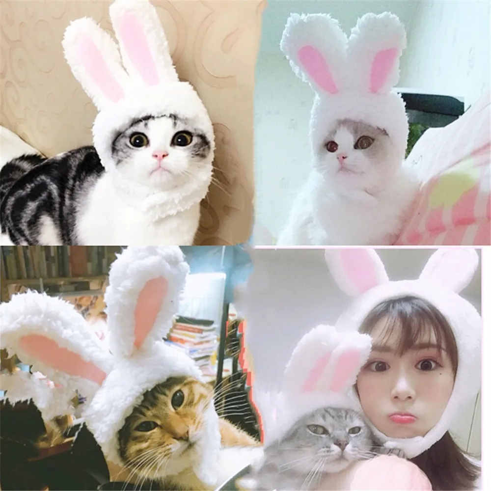 Funny Easter Cat Costume Easter Pet Cap Bunny Warm Rabbit Hat with Ears for Cats and Small Dogs Pets Costume Cosplay Accessories