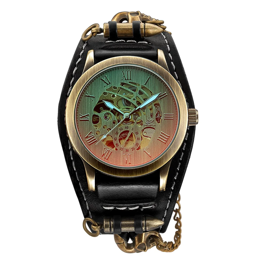 Fashion Steampunk Watches Men Vintage Watches Men Automatic Mechanical Wristwatch Bronze Skeleton Watches Sport Man Watch Clock