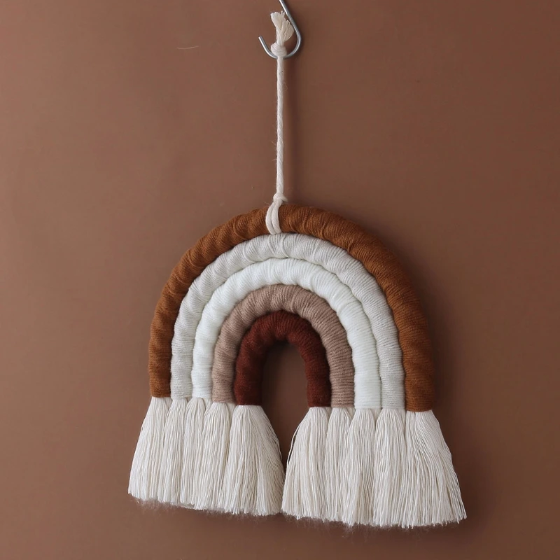 Tapiz de macramé de arco iris tejido a mano, decoración colgante de pared de 5 capas, decoración nórdica colorida para guardería, decoración del hogar kawaii para habitación de bebé y niños