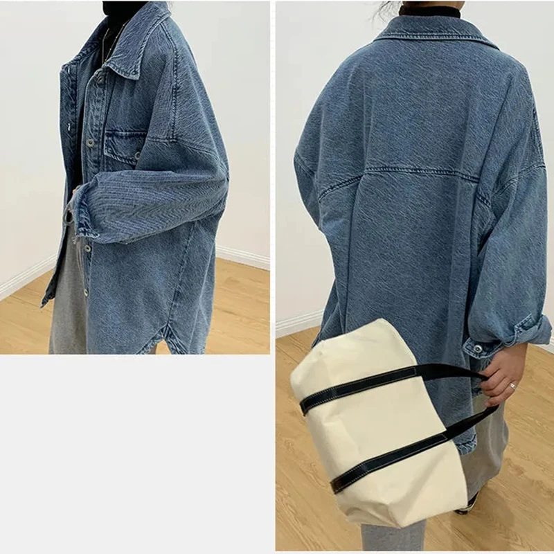 Loose Deconstruct Hooded Denim Jacket For Women Korean Style Spring Jean Coat Oversize Harajuku Blue Denim Outerwear Casual Top