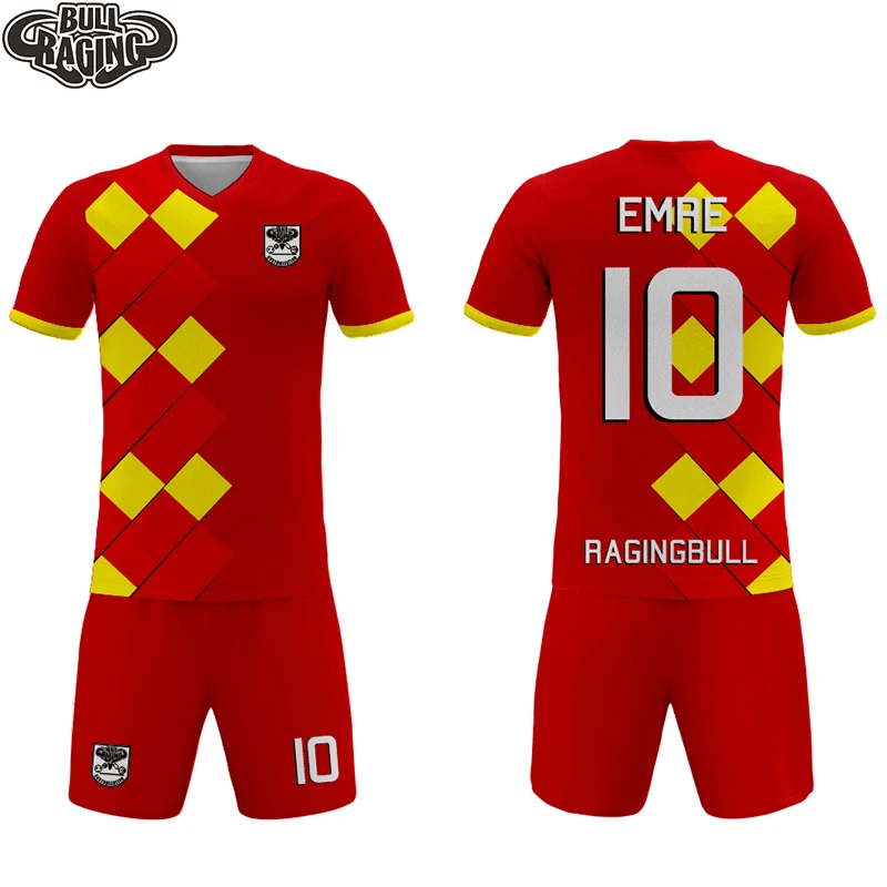 

Red Grid Design Custom Personal Sublimation Printing Soccer Uniform Soccer Jersey Short Sets Custommade Club Outfield Kits