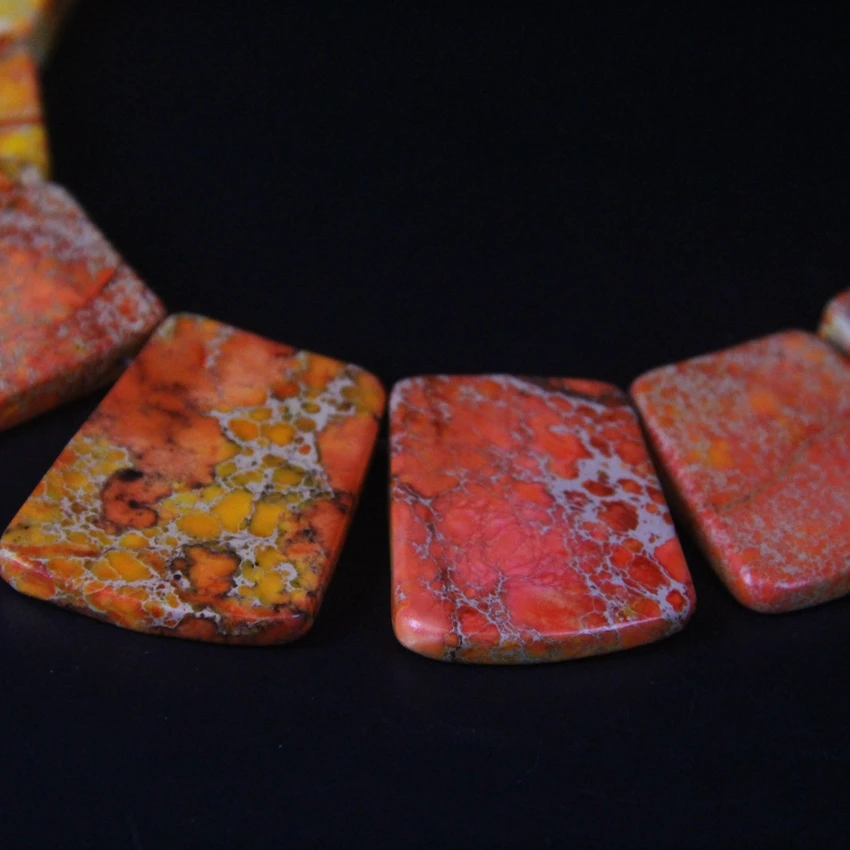 15pcs Orange Impression Jaspers Top Drilled Trapezoid Slab Beads,Ocean Sediment Emperor Stone Graduated Necklaces Trendy Jewelry