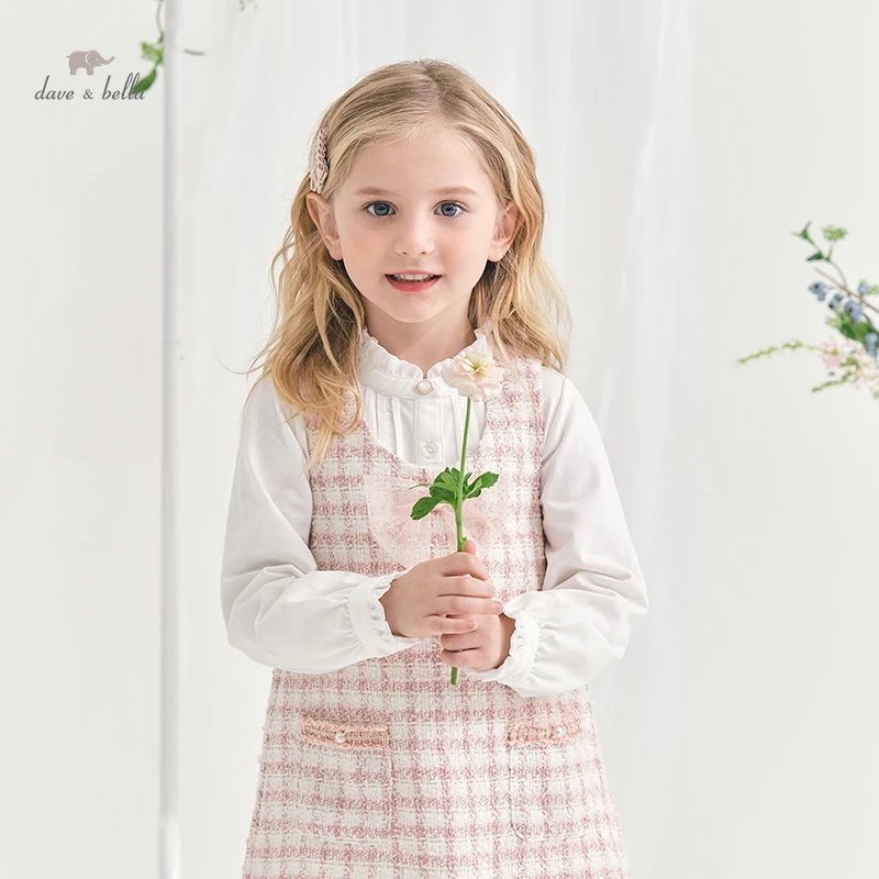 DK1220224 dave bella spring girl\'s fashion 5Y-13Y plaid dress children sweet dress kids infant lolita clothes