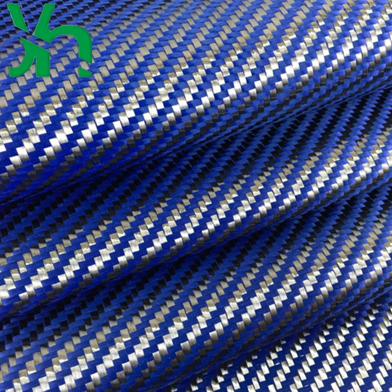 3k240g blue and black Kevlar blend fabric 1500D Blue Kevlar + black 3K carbon fiber for surface decoration