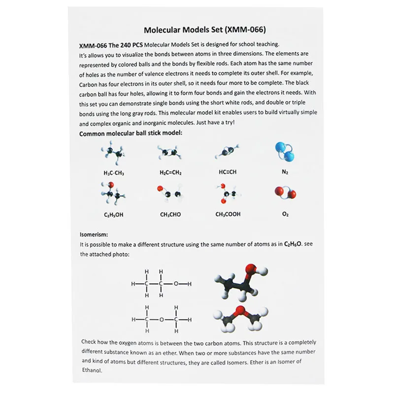 Chemische Set Model Moleculaire Structuur Model Kit En Organische Chemie Atom Obligaties Medische Laboratorium Chemicaliën Klaslokaal 240 Pcs