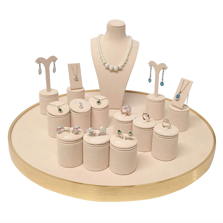 

Luxury Beige Pink Series Jewelry Organizer Holder Wooden Jewellery Necklace Stand Bangle Earring T Bar Storage Showcase