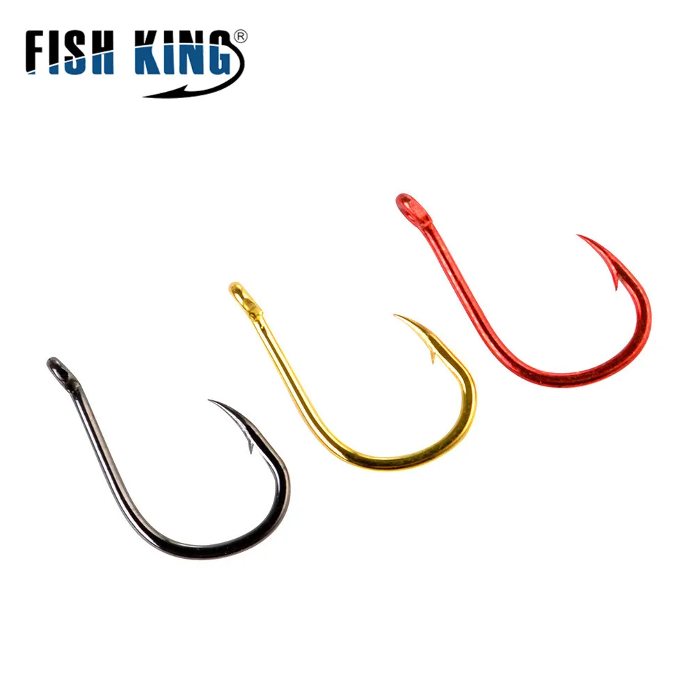 FISH KING 50-100pcs Gold High Carbon Steel Fishing Hook 1#-12# Barbed Hook With Ringed EYE Carp Fishhooks Fishing Tackle