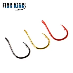 FISH KING 50-100pcs Gold High Carbon Steel Fishing Hook 1#-12# Barbed Hook With Ringed EYE Carp Fishhooks Fishing Tackle
