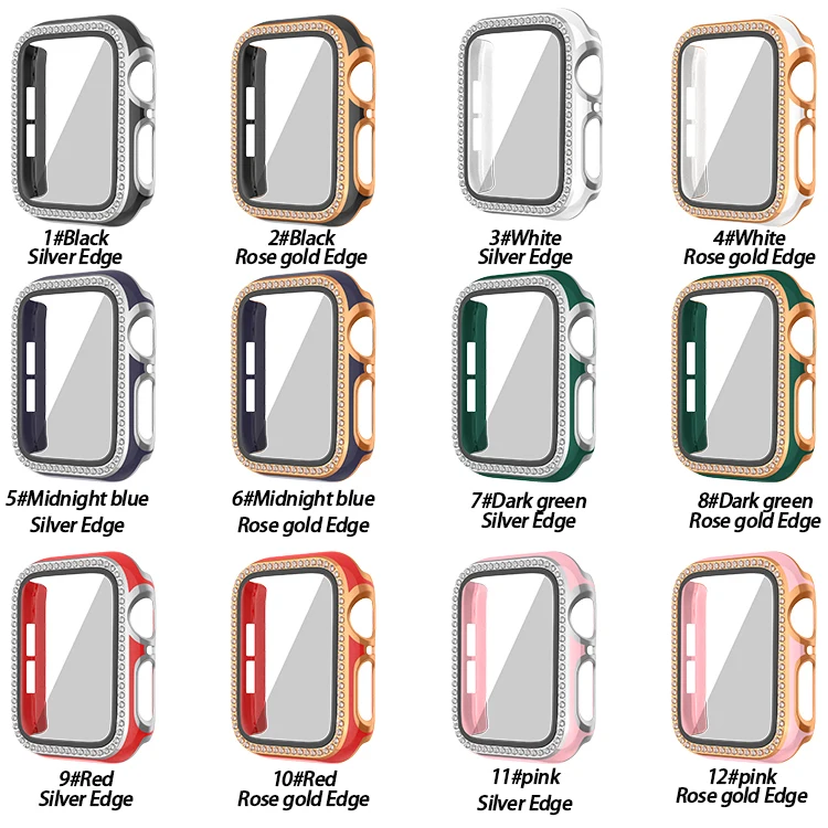 

Diamond case+tempered film for Apple watch case 44mm 42mm 40mm 38mm Single row drill replacement case For iwatch 6 5 4 3 2 1 SE