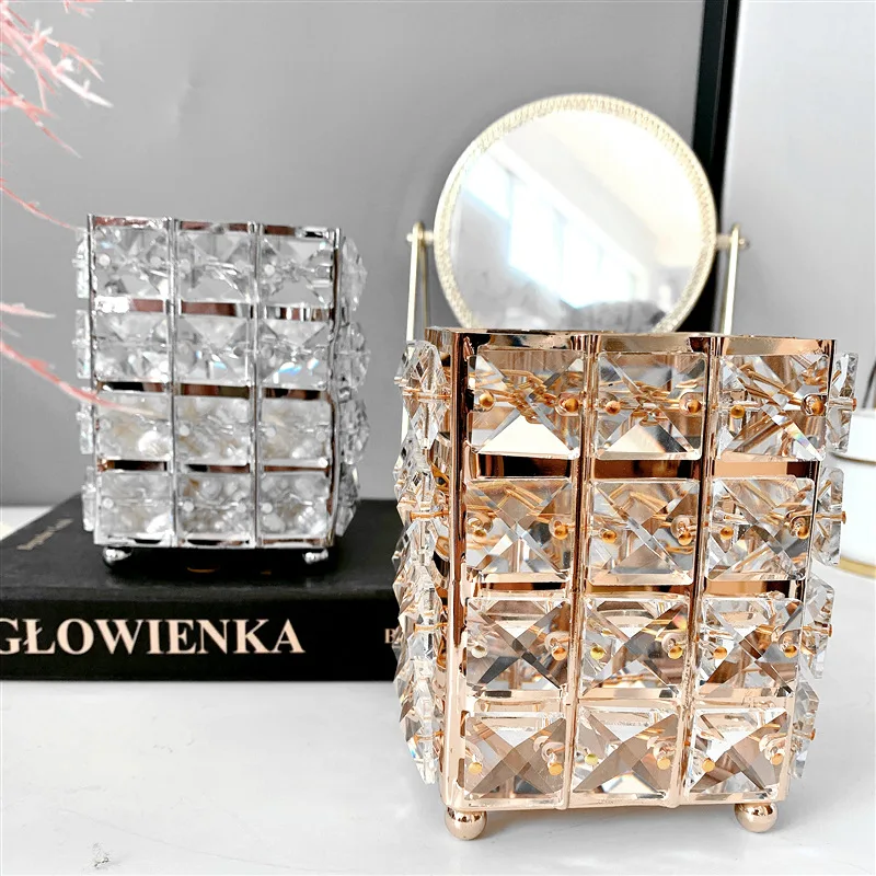 

European-style square crystal pen holder makeup brush storage tube desktop dressing table nail shop beauty eyebrow brush barrel
