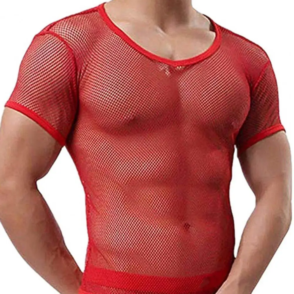 Sexy Men Tops Summer T-shirt Mesh Breathable Men See Through Top for Sports Men Clothing 2021 футболка