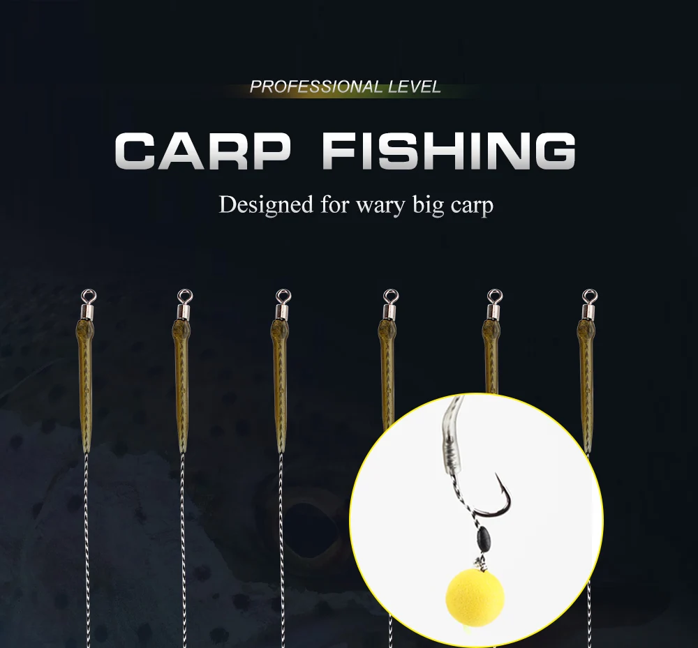 6 Stück Karpfenangelhaken, vorgebundene Karpfenhaken-Hair-Rigs mit Schnur, fertige Boilies-Köder-Hair-Rigs, Karpfenangelzubehör – Detail 1