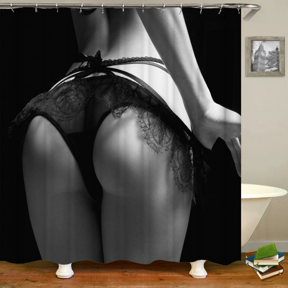 Sexy Woman Buttocks Printing Shower Curtains Sunlight Beach Girl Landscape Bathroom Decor Fabric Washable Bath Screen With Hooks