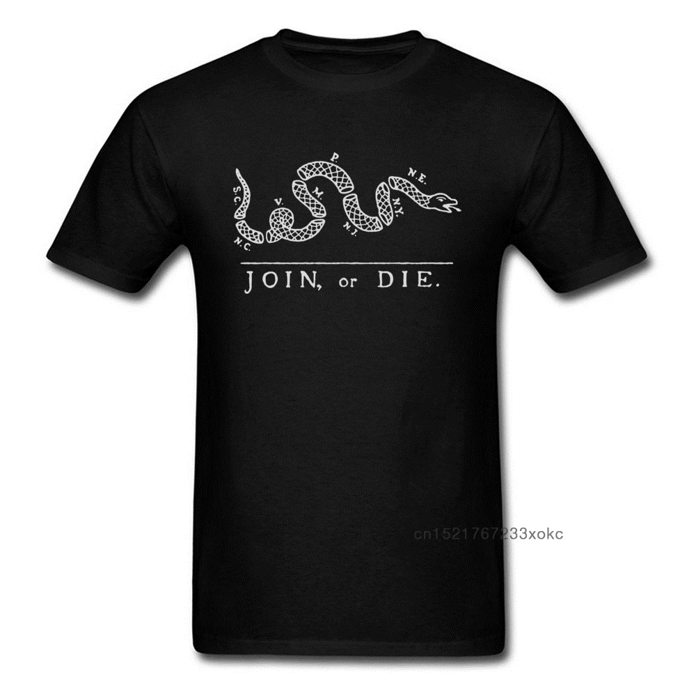 Join Or Die 2024 Unique Men's T-shirt Black T Shirt Cotton Cartoon Snake Tshirt American Revolutionary War Symbol Print