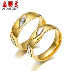 Auxauxme Golden Wedding Rings High Quality Stainless Steel Couple Jewelry for Women Men Zirconic Ring Engagement Gifts