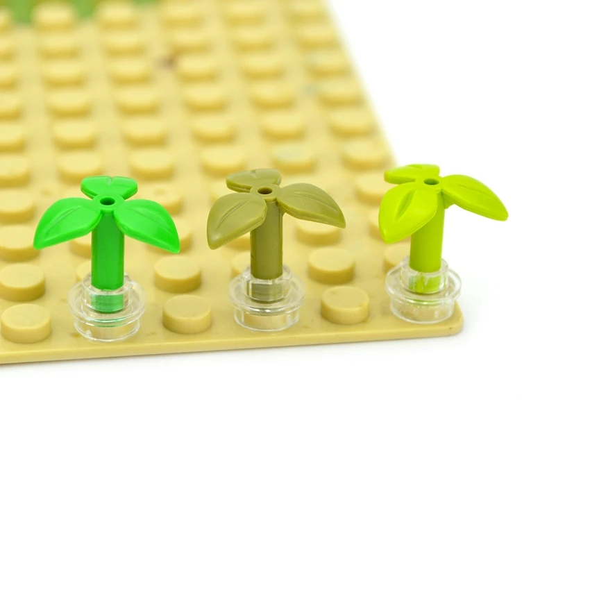 100 Stück MOC 37695 Blumensteine, Pflanzenstiel mit 3 Blättern und Bodenstift, City Friend, Gras, Garten, Bausteine, Zubehör, Spielzeug – Detail 1