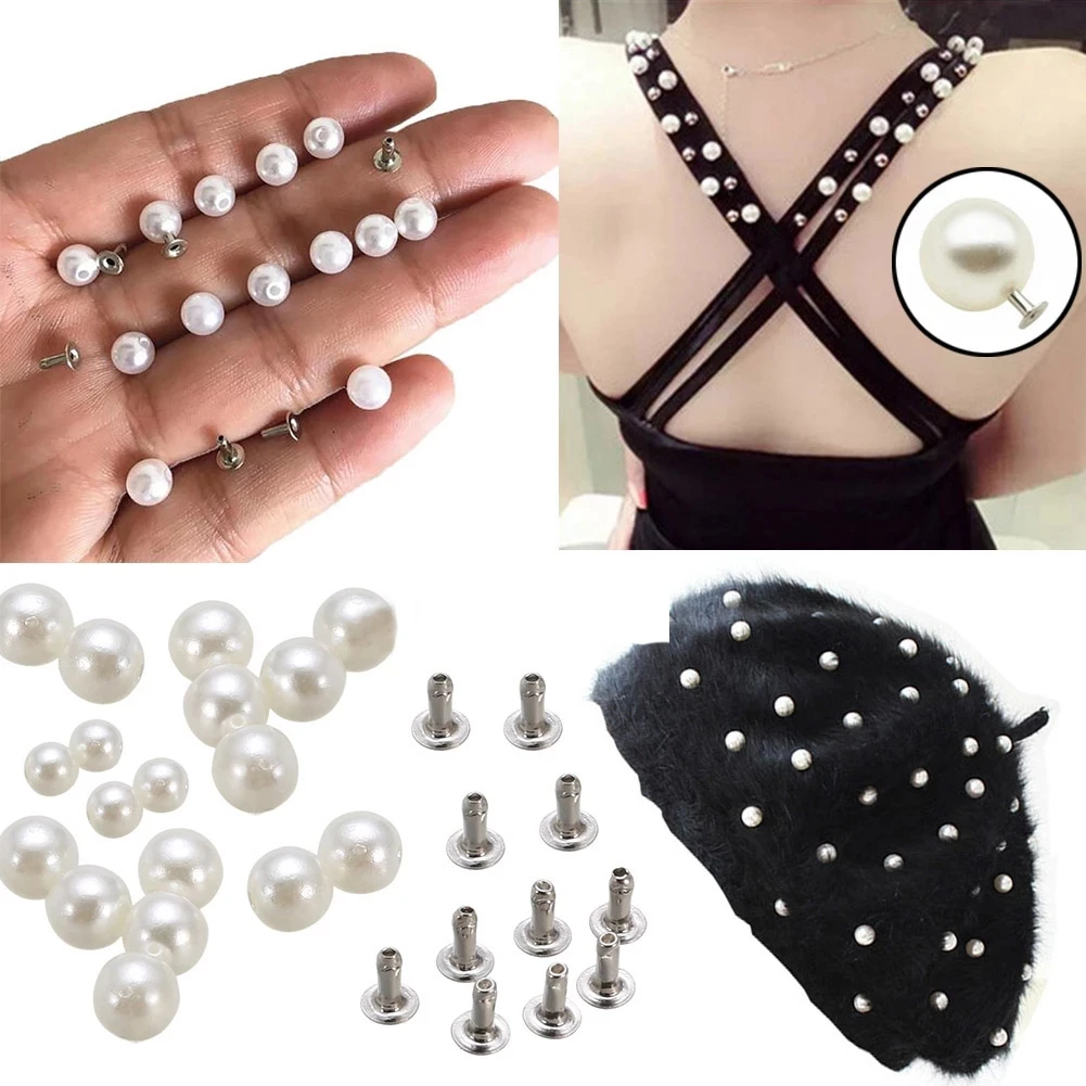 100pcs White Pearls Rivets Studs Beads for DIY Crafts Leather Bag Shoes Clothes Hat Decoration Wedding Dress Veil Pearl Rivets