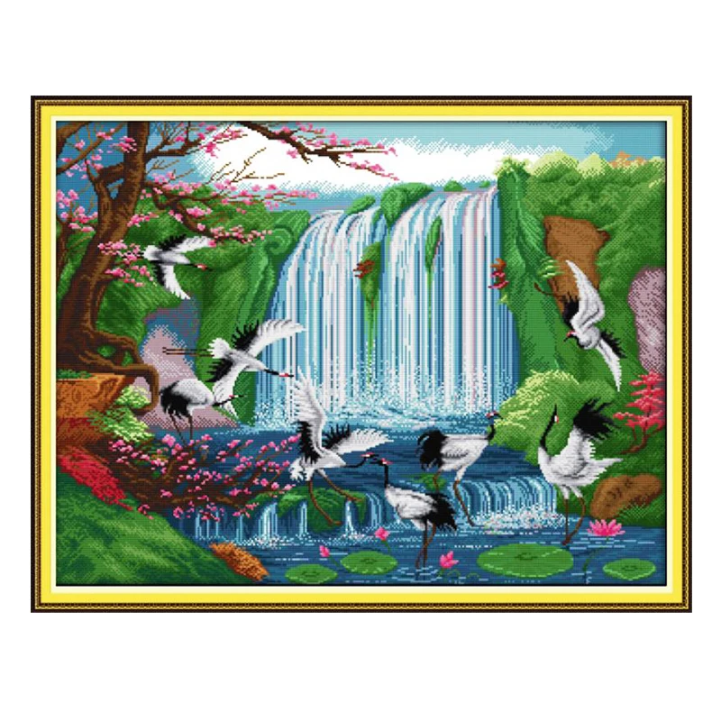 

Natural scenery landscape scenery DIY cross stitch embroidery set bird fairy crane print cross stitch home decoration painting