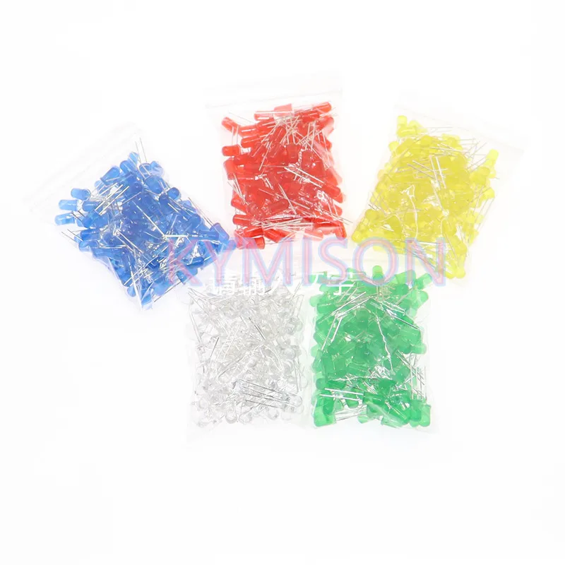 500pcs/Lot  5mm LED Diode 5 mm Assorted Kits White Green Red Blue YellowDIY Light Emitting Diode in Bag/Box