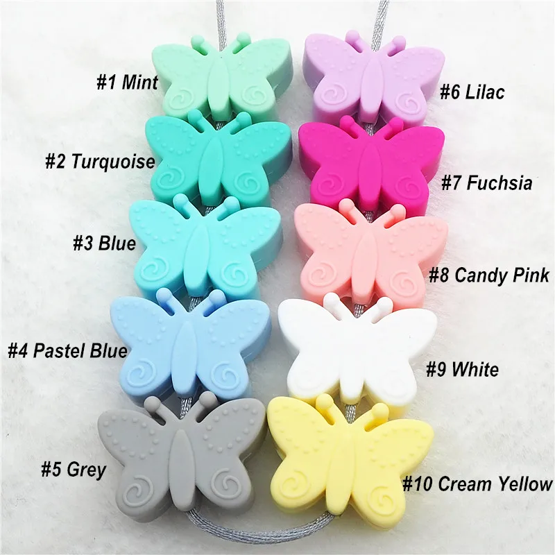 Chenkai 10pcs BPA Free Silicone Butterfly Teether Beads DIY Baby Shower Teething Montessori Sensory Toy Animal Beads Accessories