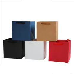 20pcs White/Black/Kraft/Red Color Paper Gift Bag With Handle Square Potted Flower Bag Paper Box Packaging