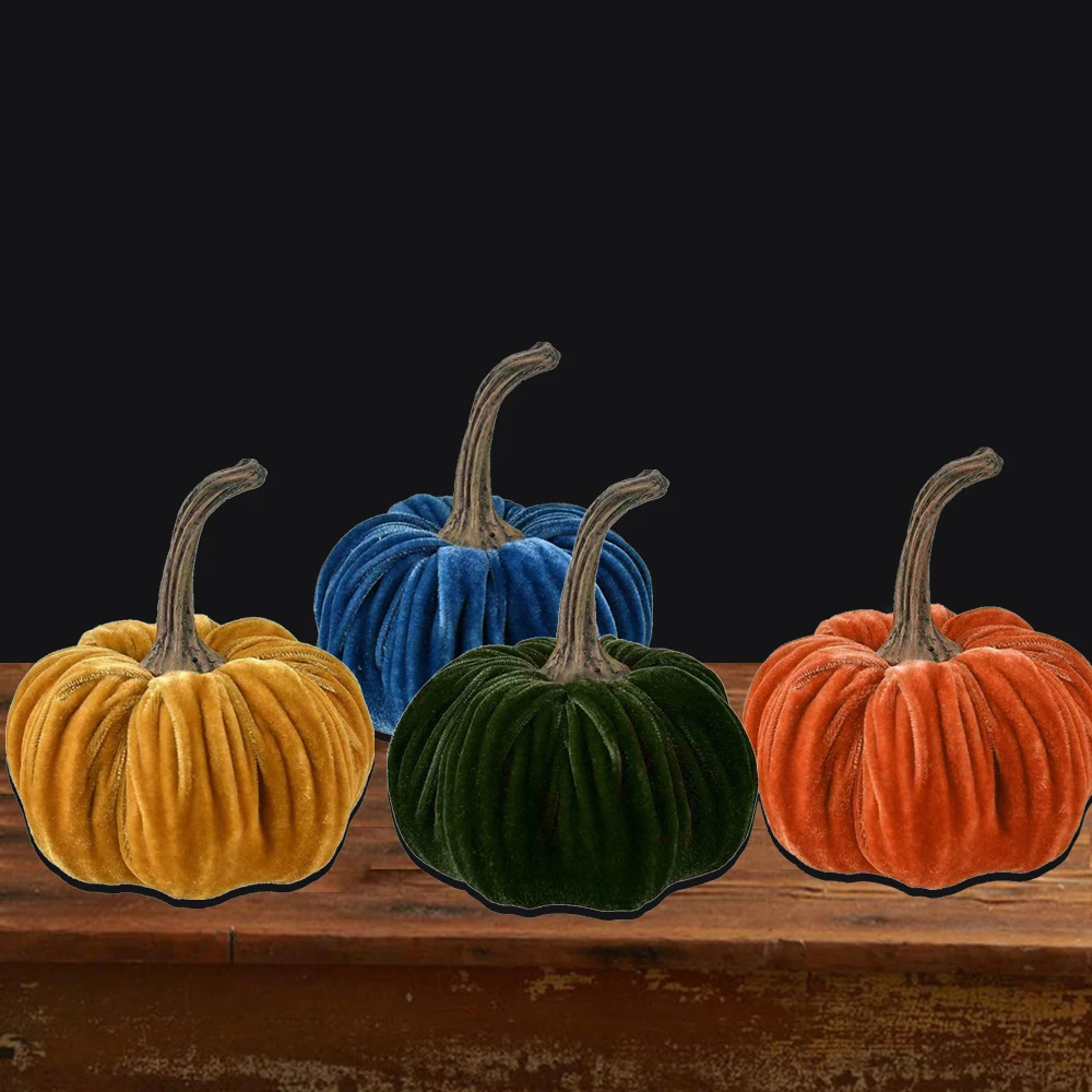 Handmade Velvet Pumpkins Decor Super Soft Stuffed Pumpkin with Exquisite Halloween Holiday Diy Store Home Party Decoration