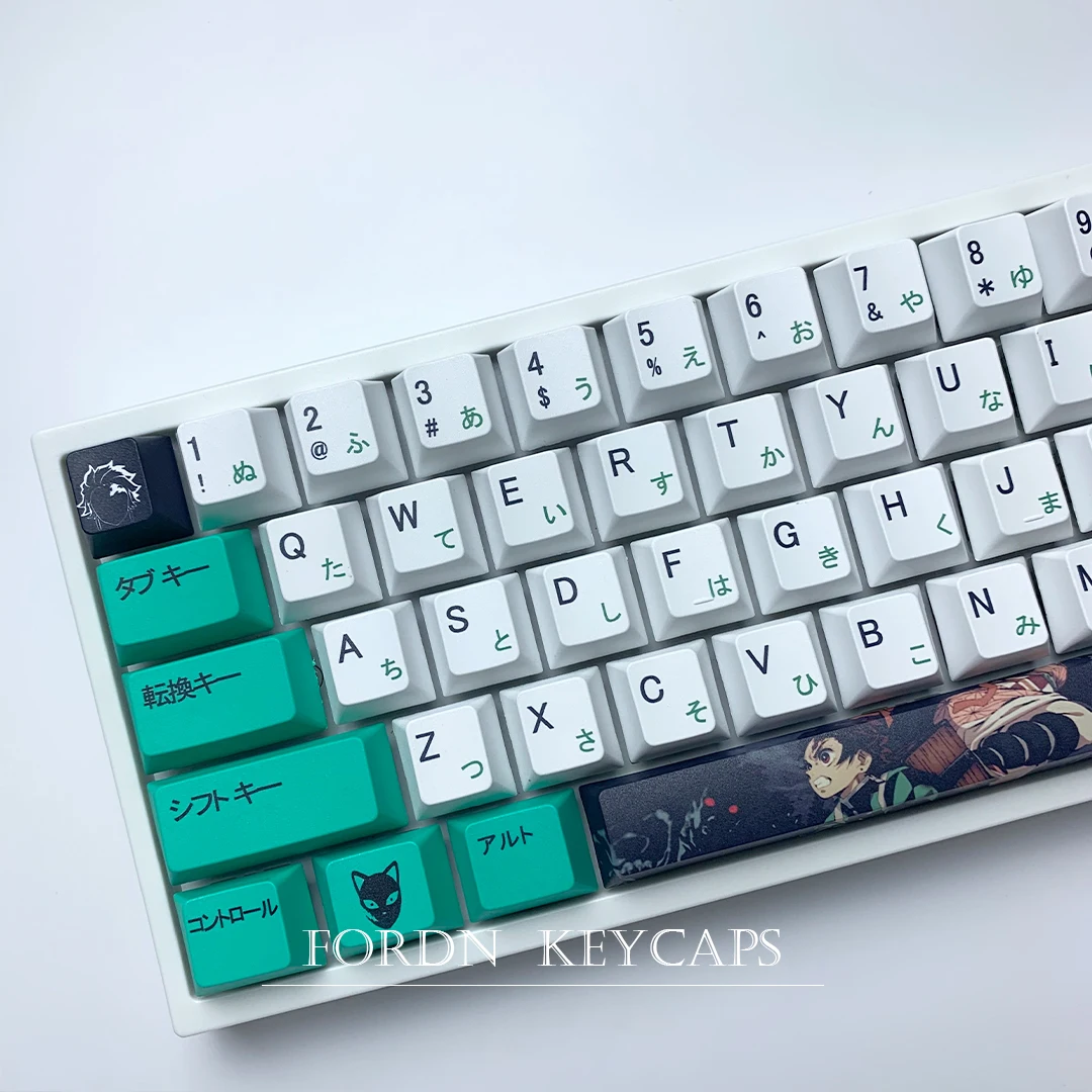 Imagem -03 - Japão Anime Design Verde Tanjirou Keycap para Cherry mx Switch Teclado Mecânico 151 Teclas de Perfil Cereja Pbt Keycap