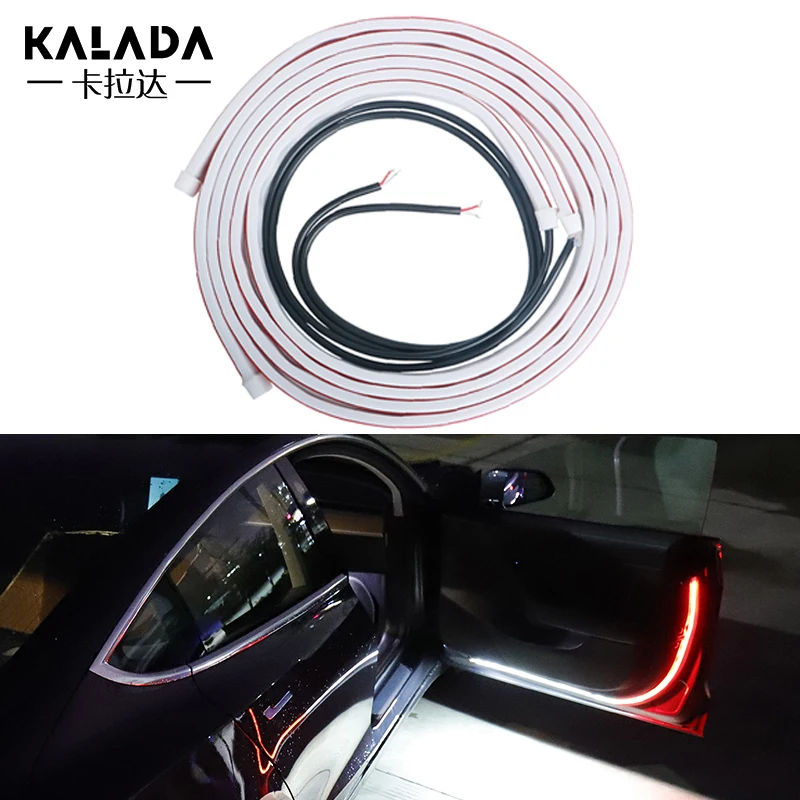 2 Pcs Waterproof Silicone Car Door Led Strip Warning Lights Door Opening Caution Strobe Flashing Lamp 12V Decorative LED Bar Red