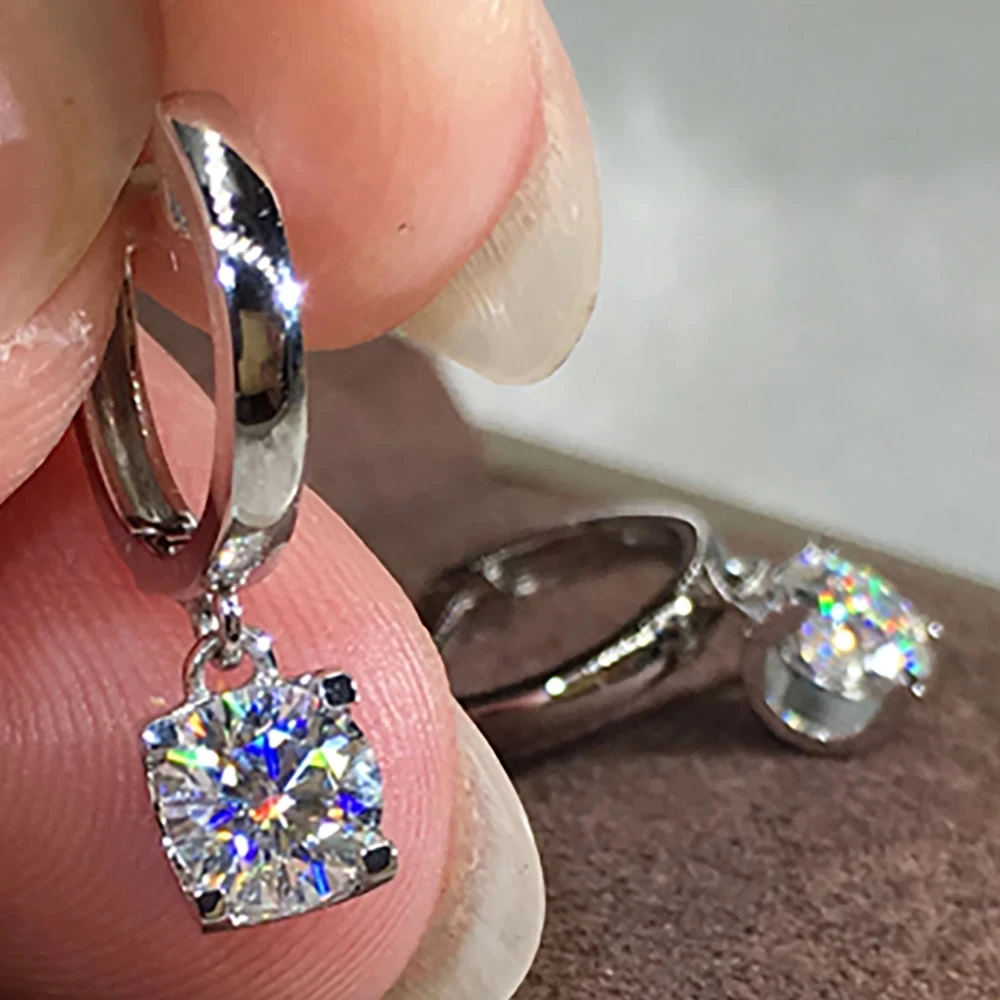 

10K Au417 White Gold 2 Carat Drop Clip Earrings Wedding Anniversary Engagement Party Each 1 Ct Round DVVS Moissanite Diamond